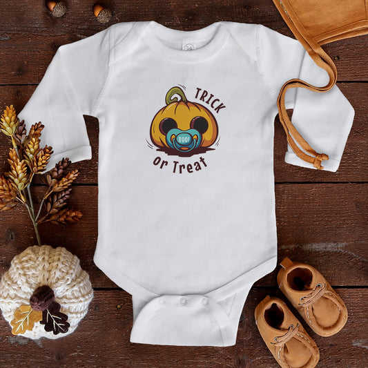 Cute Baby Jack-o'-lantern Halloween Long Sleeve Bodysuit - Color Print