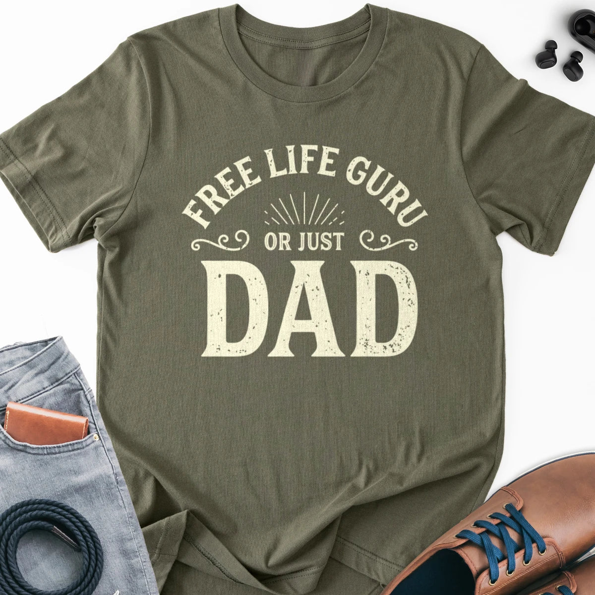Free Life Guru or Just Dad Adult Tee