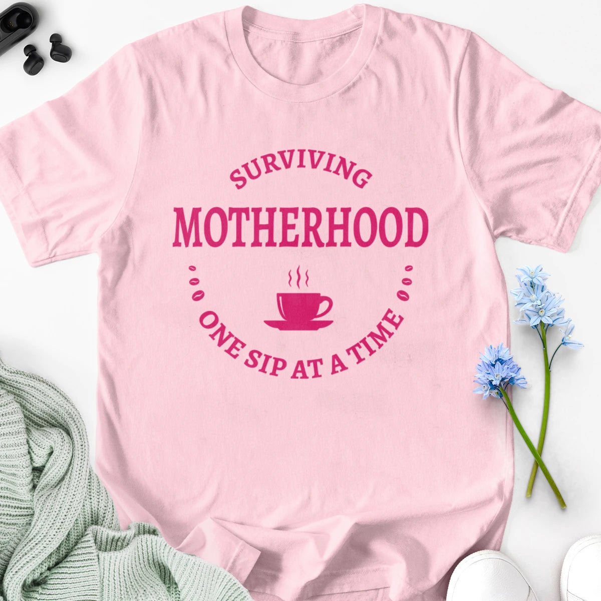 Surviving Motherhood One Sip at a Time Adult Tee