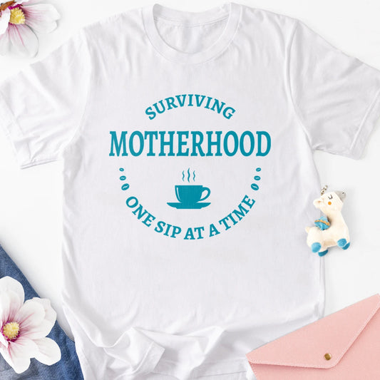 Surviving Motherhood One Sip at a Time Adult Tee